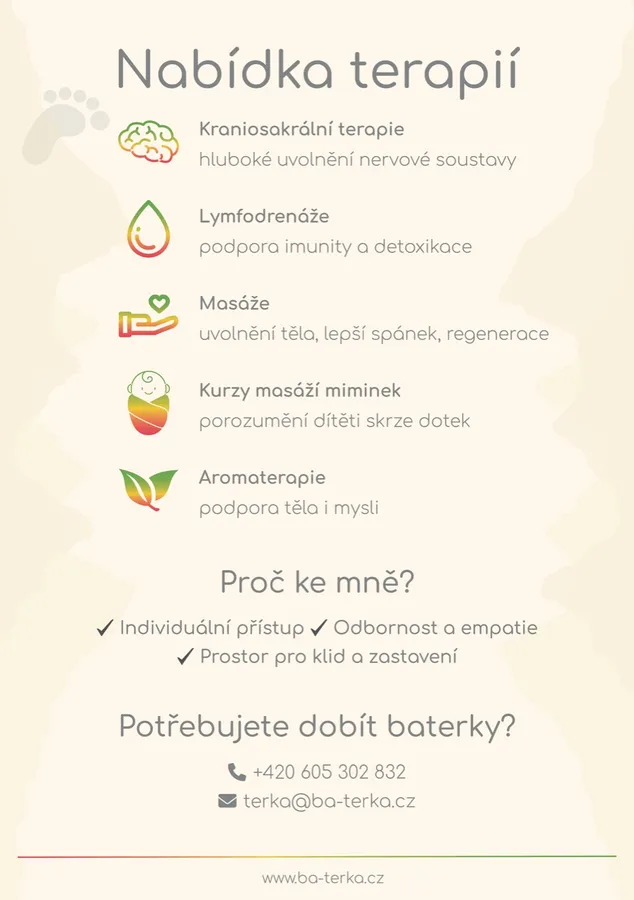 Leták ba-terka s nabídkou terapií